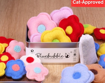 Felted Flower Cat Toys: Catnip & Silvervine, New Zealand Wool, Recharging Tin