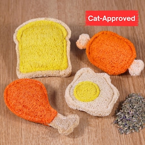 Juego de juguetes para gatos con lufa de hierba gatera: juguetes dentales naturales para masticar