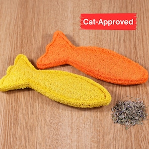 Catnip Fish Jumbo Kicker Cat Toy | Natural Loofah | All-Natural Dental Chew Cat Toy for Kicking & Cuddling | Bluebubble
