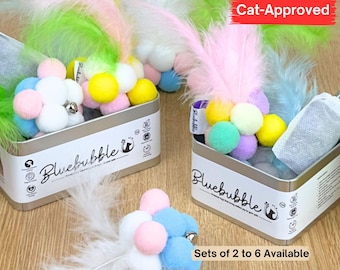 Palline di piume giocattolo per gatti Catnip Silvervine infuso con lattina di ricarica di Bluebubble