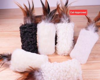 Jouets pour chats en laine et peau de mouton - Avec plumes de faisan naturelles