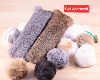 Natural Rabbit Fur Cat Kicker Toy Set, Jumbo Long Kicking Play, Interactive Play Ball