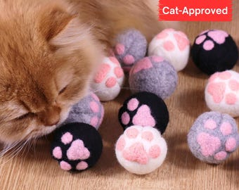 Catnip Silvervine Felted Paw Ball Cat Toys: New Zealand Wool with Recharging Tin