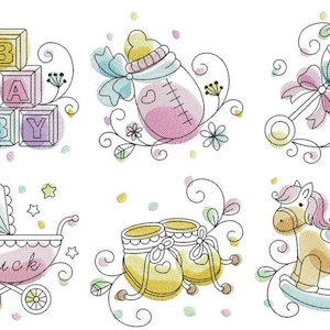 Doodle Baby Quilt Embroidered 10 Quilt Blocks Nursery Quilt Blocks