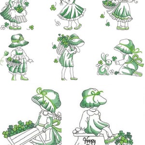 Sunbonnet Sue Embroidered Quilt Blocks St. Patricks Day