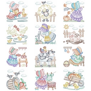 Sunbonnet Sue On The Farm Designs Embroidered Quilt Blocks