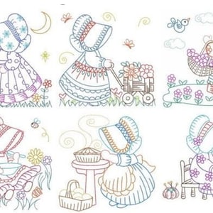 Sunbonnet Sue Embroidered Quilt Blocks Vintage Style