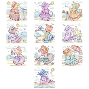 Sunbonnet Sue Embroidered Quilt Blocks Summer