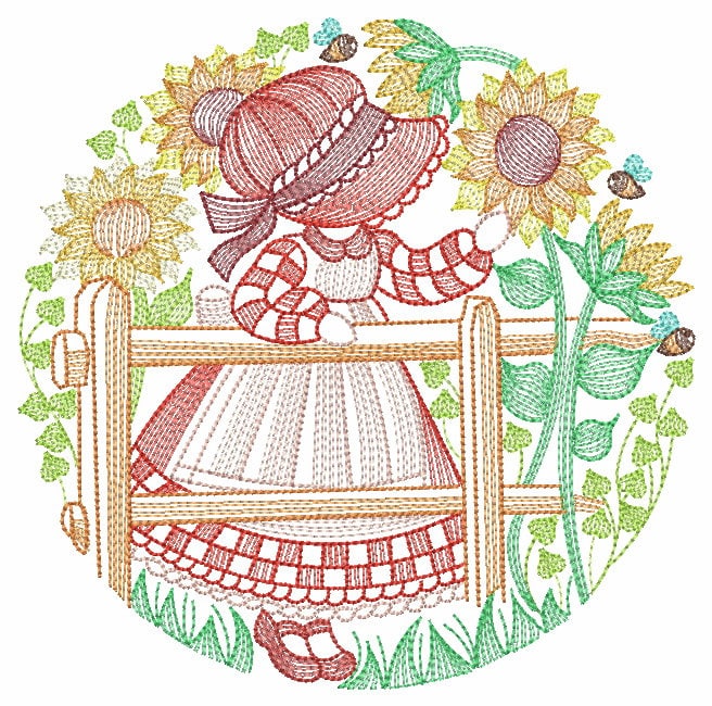Sunbonnet Sue Embroidered 10 Quilt Blocks