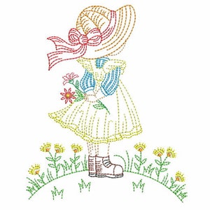 Sunbonnet Sue Vintage Style Embroidered Quilt Blocks