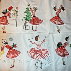 Set di 12 blocchi trapuntati ricamati "Retro Vintage Lady" di Natale