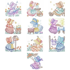 Sunbonnet Sue Embroidered Quilt Blocks Large 6&quot; Designs