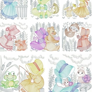 Sunbonnet Sue bestickte Quilt-Blöcke