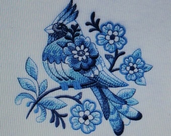 7 bloques de colcha bordados con pájaros azules de Delft