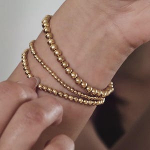 18K Gold Filled Beaded Bracelet • Dainty Stacking Ball Jewelry • Tarnish-Free Stacking Bracelets