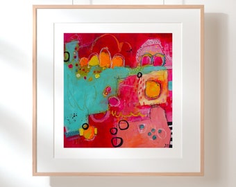 Hot Pink Abstract Giclee Print Square on Somerset Velvet Paper Various Sizes Square Format by Jodi Ohl