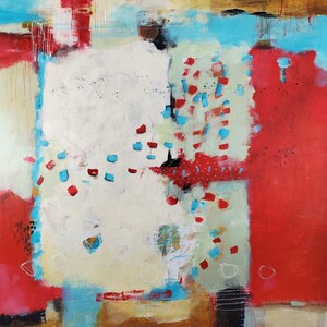 Red and Teal Large Abstract Painting One Step at a Time 36 x 36 original art by artist and author Jodi Ohl image 1