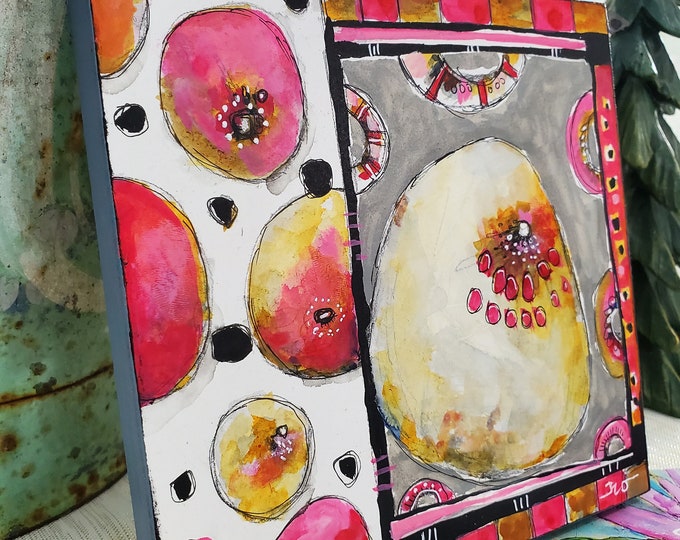 Geo Abstract solid as a Rock Abstract Zen Painting Contemporary Art in Coral, Gray, Brown, by