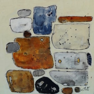 Sticks and Stones Art: Pintura em técnica mista &quot;Azul antigo&quot; (6x6)
