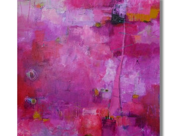 Iris's Secret Garden: Bold and Bright Pink & Purple Abstract Painting, 36x36 by Jodi Ohl | Unique Addition for Art Collectors