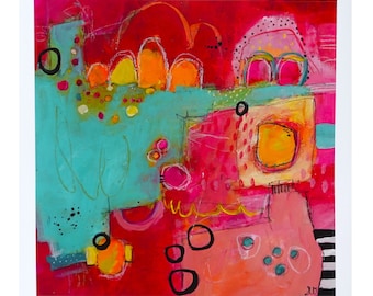 Hot Pink Abstract Giclee Print: Contemporary Art on Somerset Velvet Paper