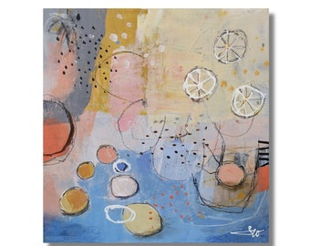 Funky Abstract in Neutral Colors  | "Umbrellas in the Sand"| Home Decor Original Artwork for Your Home | 6x6  Abstract art by Jodi Ohl