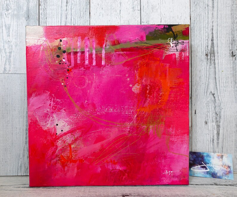 Hot Pink Art Contemporary & Vibrant Abstract Painting for Home Decor by Jodi Ohl Perfect Gift for Art Collectors 12x12 Canvas image 7