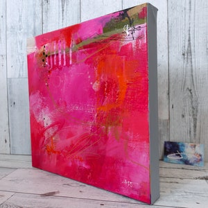 Hot Pink Art Contemporary & Vibrant Abstract Painting for Home Decor by Jodi Ohl Perfect Gift for Art Collectors 12x12 Canvas image 3