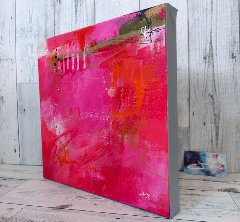 Hot Pink Art Contemporary & Vibrant Abstract Painting for Home Decor by Jodi Ohl Perfect Gift for Art Collectors 12x12 Canvas image 3