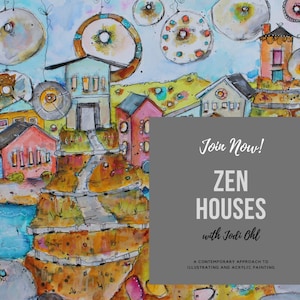 Zen Houses Illustrative Online Workshop E-Course-acrylic painting class with Jodi Ohl image 1