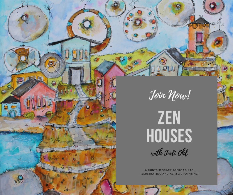 Zen Houses Illustrative  Online Workshop E-Course-acrylic image 1