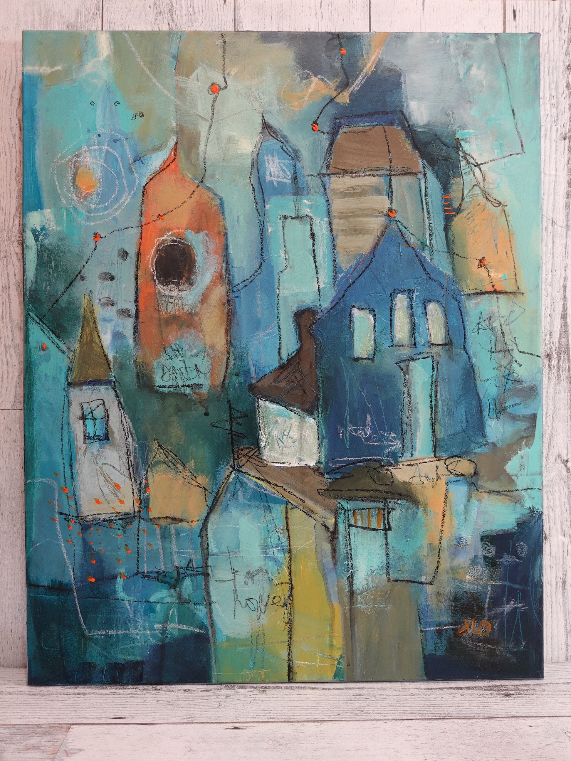 Paintings of houses abstract discount