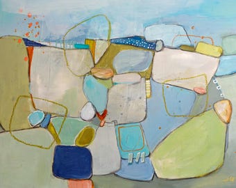 Colorful Abstract Landscape on Wood, 12x16 inches by Jodi Ohl