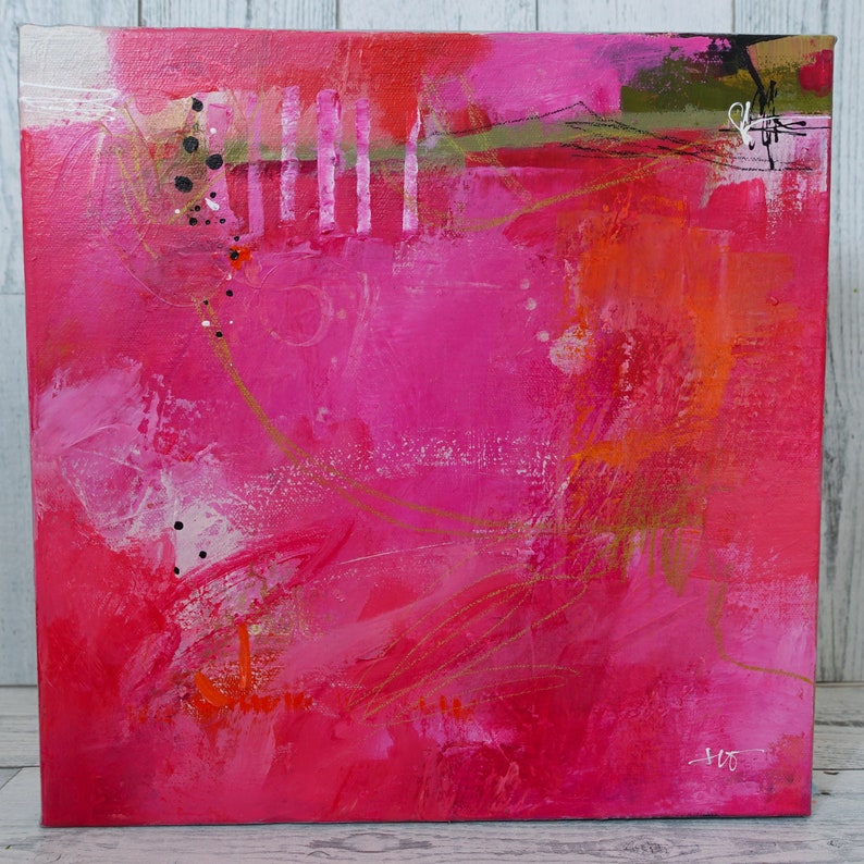 Hot Pink Art Contemporary & Vibrant Abstract Painting for Home Decor by Jodi Ohl Perfect Gift for Art Collectors 12x12 Canvas image 5