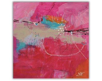 Stunning Abstract "Reclaimed"  | Colorful Abstract Painting | Pink and Aqua Artwork for Your Home | 6x6  Abstract art by Jodi Ohl