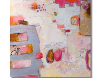 Modern Abstract Painting Contemporary Abstract Art in White, Pink, Cream and Beige 30 x 30 by artist and author Jodi Ohl