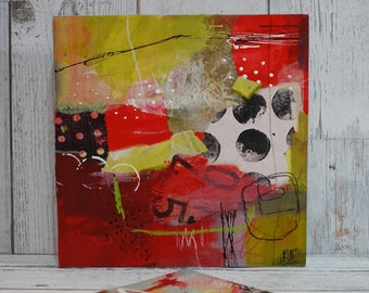 Intriguing Collage Art on Wood "It's All About the Moment"  8x8 by artist and author, Jodi Ohl