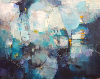 Stunning Blue, Aqua, and White  Abstract Expressive Art  Original Painting size 24 x 30  by artist and author Jodi Ohl