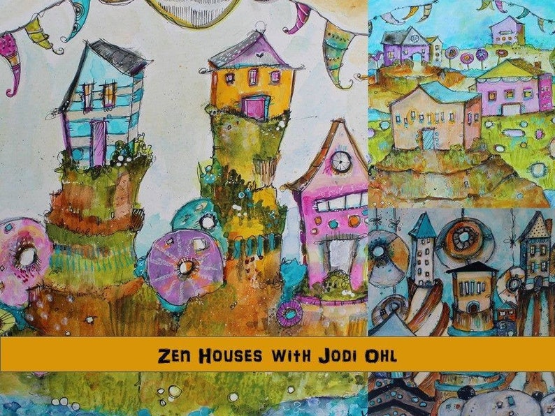 Zen Houses Illustrative Online Workshop E-Course-acrylic painting class with Jodi Ohl image 4