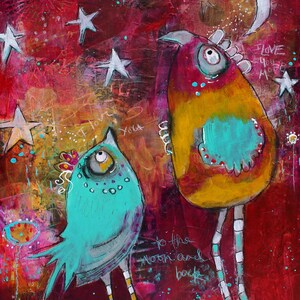 Whimsical Acrylic Birds Painting Online Course: Mixed Media Art