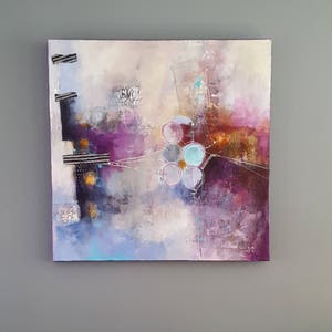 Purple Lovers:  Contemporary Abstract acrylic mixed media original painting  Realigning Dreams  30 x 30 by artist and author Jodi Ohl