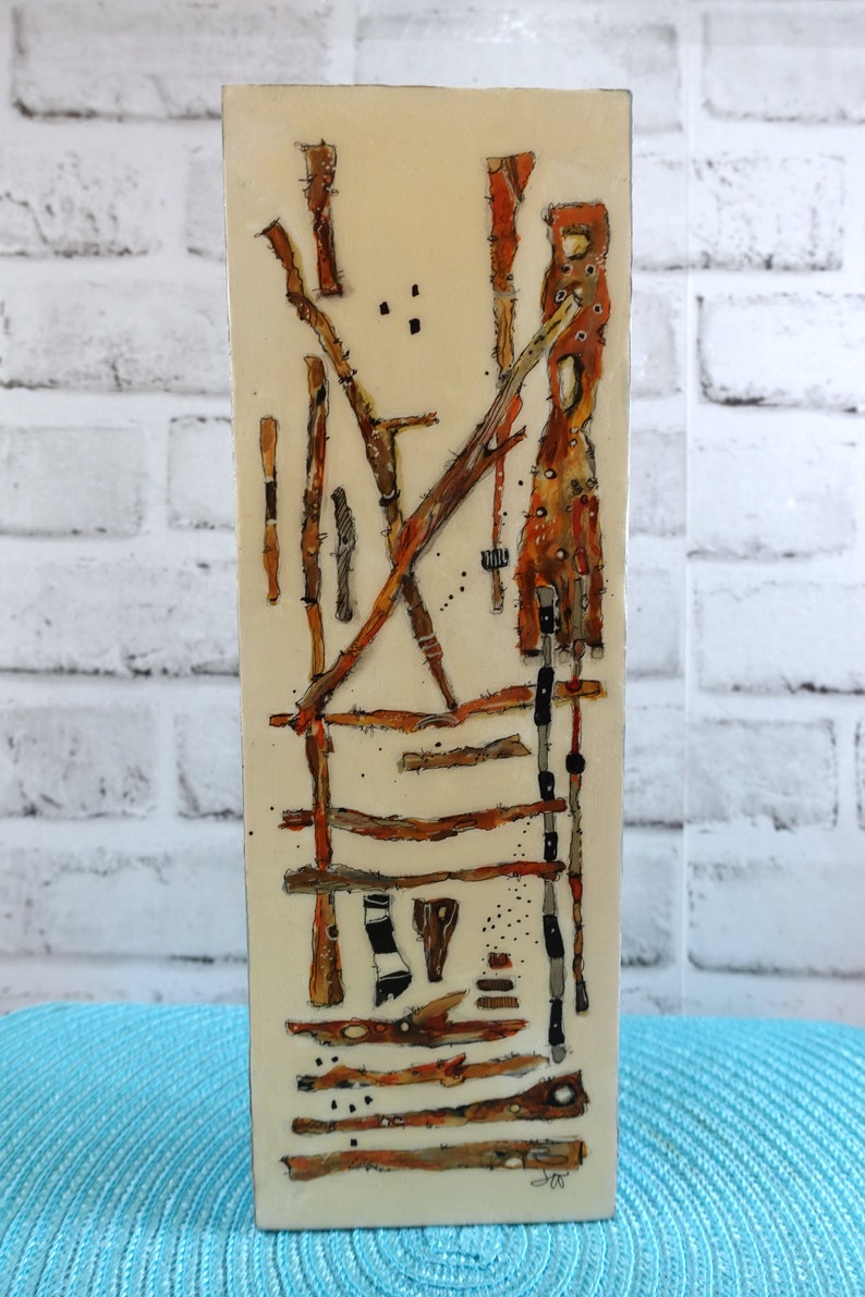 Sticks and Stones Collection: Unique original art Strength in Numbers 4x12 by 1 1 /2 Painting by artist and author, Jodi Ohl image 2