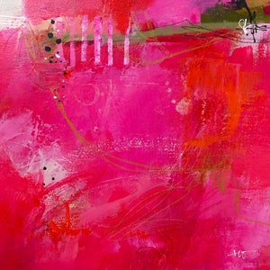 Hot Pink Art Contemporary & Vibrant Abstract Painting for Home Decor by Jodi Ohl Perfect Gift for Art Collectors 12x12 Canvas image 2