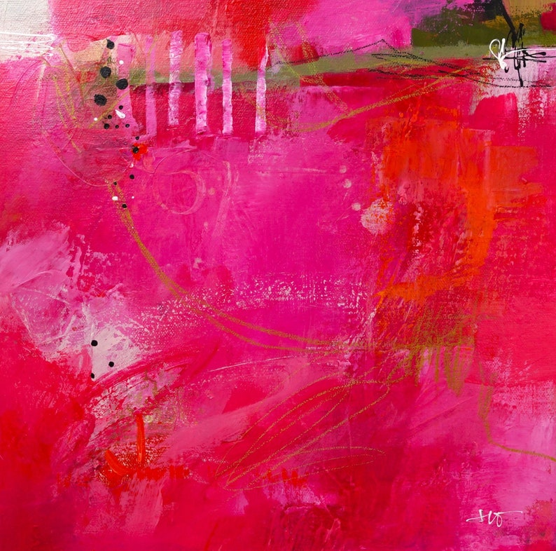 Hot Pink Art Contemporary & Vibrant Abstract Painting for Home Decor by Jodi Ohl Perfect Gift for Art Collectors 12x12 Canvas image 2