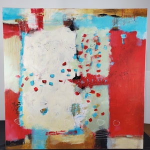 Red and Teal Large Abstract Painting One Step at a Time 36 x 36 original art by artist and author Jodi Ohl image 6