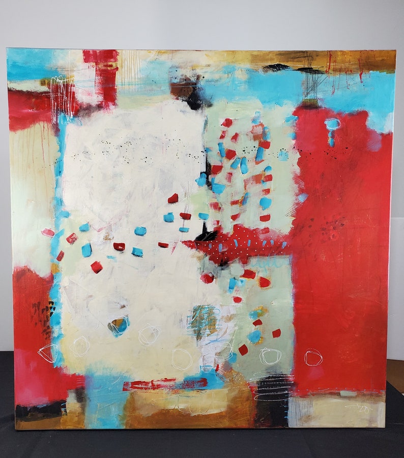 Red and Teal Large Abstract Painting One Step at a Time 36 x 36 original art by artist and author Jodi Ohl image 6