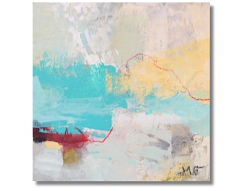 Abstract Landscape Art  | "The Red Thread" acrylic painting |  ContemporaryArt for Your Home | 6x6  Abstract art by Jodi Ohl