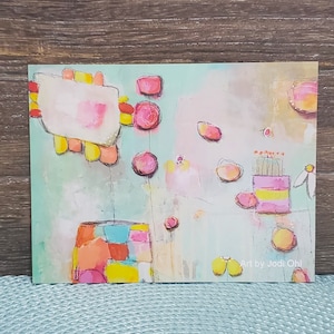 Lot de 4 ! Carte d'anniversaire fleurs, carte vierge ou carte postale pour toutes les occasions, carte de correspondance plate, mini oeuvre d'art colorée, par Jodi Ohl