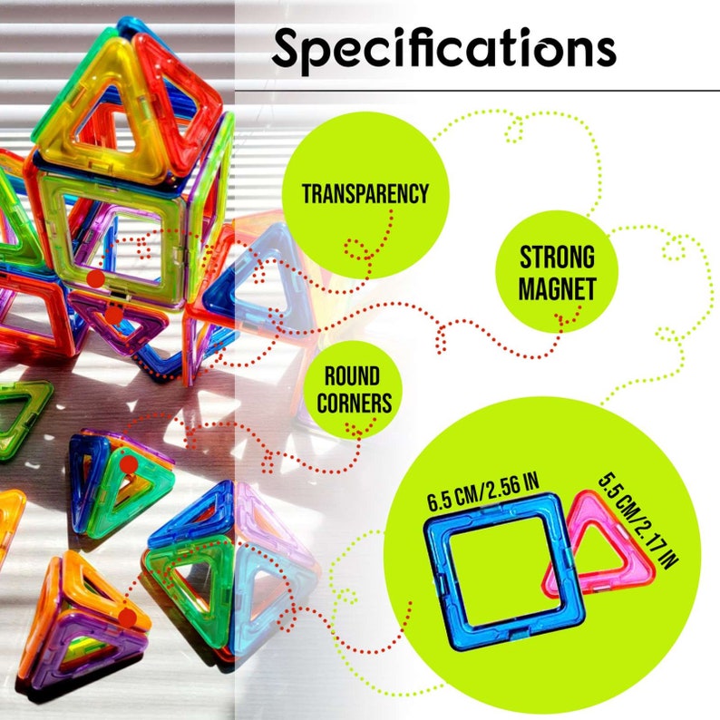 Magnetic Tiles 50 Pcs, Magnetic Building Blocks Big Size Kids Toys ...