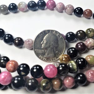 8mm Tourmaline Dark Mix Round Gemstone Beads 8-inch Strand